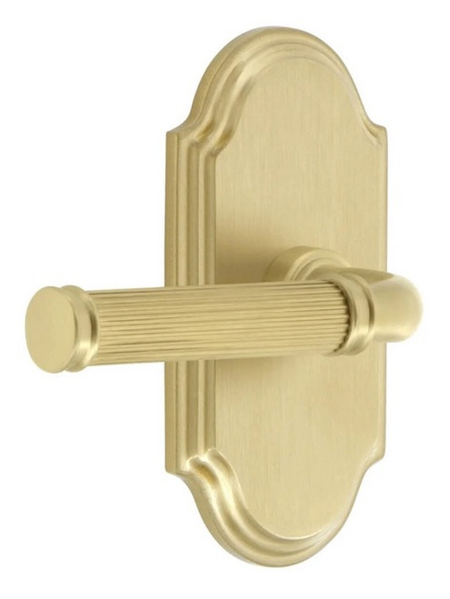 Grandeur Hardware - Arc Short Plate Privacy with Soleil Lever in Satin Brass - ARCSLL - 832848