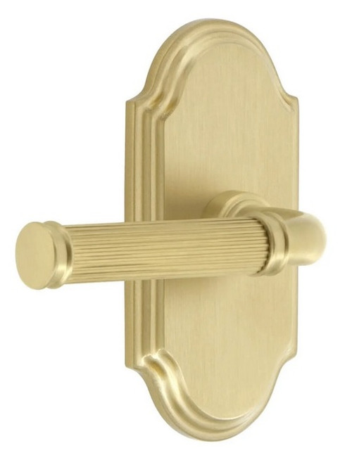 Grandeur Hardware - Arc Short Plate Privacy with Soleil Lever in Satin Brass - ARCSLL - 832849