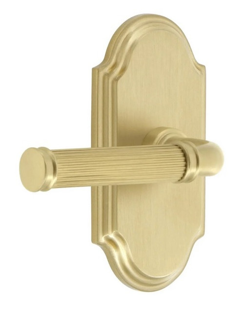 Grandeur Hardware - Arc Short Plate Privacy with Soleil Lever in Satin Brass - ARCSLL - 832852