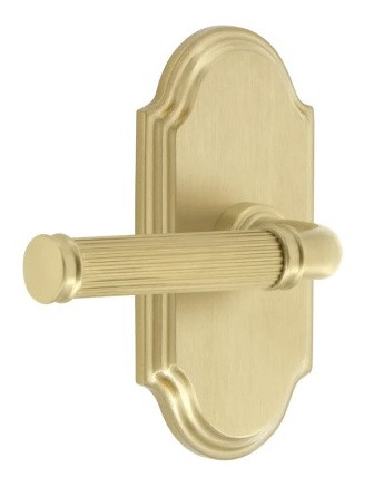 Grandeur Hardware - Arc Short Plate Passage with Soleil Lever in Satin Brass - ARCSLL - 878272
