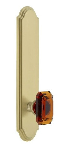 Grandeur Hardware - Arc Tall Plate Passage with Baguette Amber Knob in Satin Brass - ATPBCA - 878285
