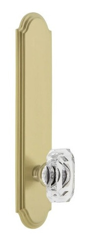 Grandeur Hardware - Arc Tall Plate Passage with Baguette Clear Crystal Knob in Satin Brass - ATPBCC - 878288