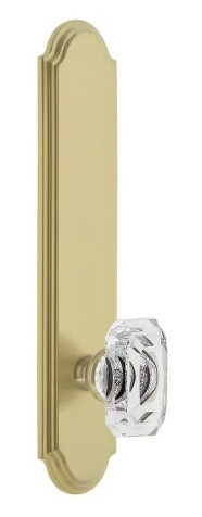 Grandeur Hardware - Arc Tall Plate Passage with Baguette Clear Crystal Knob in Satin Brass - ATPBCC - 878289