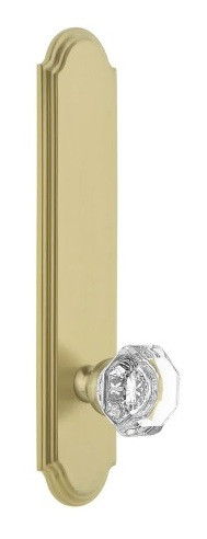 Grandeur Hardware - Arc Tall Plate Passage with Chambord Crystal Knob in Satin Brass - ATPCHM - 878298