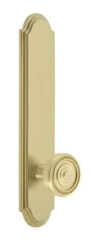 Grandeur Hardware - Arc Tall Plate Passage with Soleil Knob in Satin Brass - ATPSOL - 878314