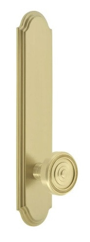 Grandeur Hardware - Arc Tall Plate Passage with Soleil Knob in Satin Brass - ATPSOL - 878315