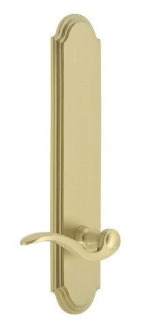 Grandeur Hardware - Arc Tall Plate Passage with Bellagio Lever in Satin Brass - ATPBEL - 878317