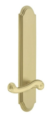 Grandeur Hardware - Arc Tall Plate Passage with Newport Lever in Satin Brass - ATPNEW - 878322