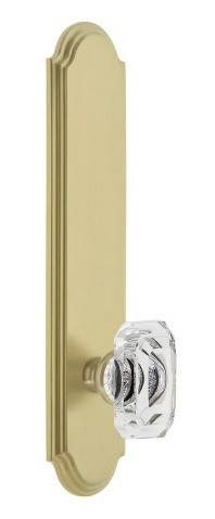 Grandeur Hardware - Arc Tall Plate Privacy with Baguette Clear Crystal Knob in Satin Brass - ATPBCC - 878487