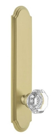 Grandeur Hardware - Arc Tall Plate Privacy with Chambord Crystal Knob in Satin Brass - ATPCHM - 878496