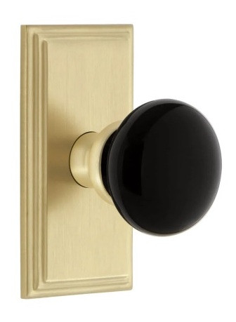 Grandeur Hardware - Carre Short Plate Passage with Coventry Knob in Satin Brass - CARCOV - 879451