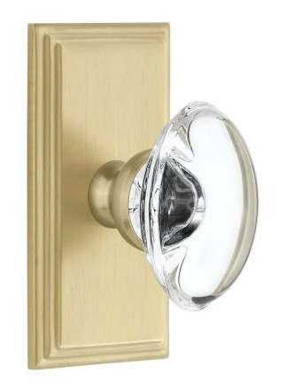 Grandeur Hardware - Carre Plate Double Dummy with Provence Crystal Knob in Satin Brass - CARPRO - 879602