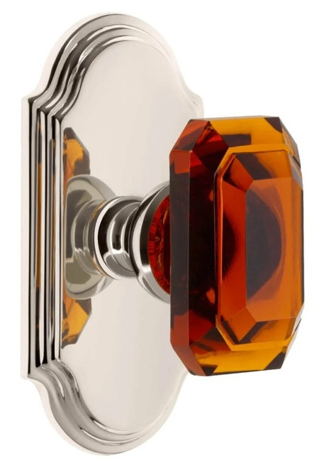Grandeur Hardware - Arc Short Plate Passage with Baguette Amber Crystal Knob in Polished Nickel - ARCBCA - 884310