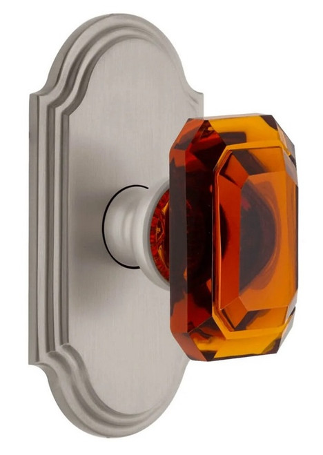 Grandeur Hardware - Arc Short Plate Passage with Baguette Amber Crystal Knob in Satin Nickel - ARCBCA - 884311