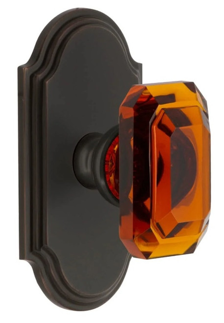 Grandeur Hardware - Arc Short Plate Passage with Baguette Amber Crystal Knob in Timeless Bronze - ARCBCA - 884312