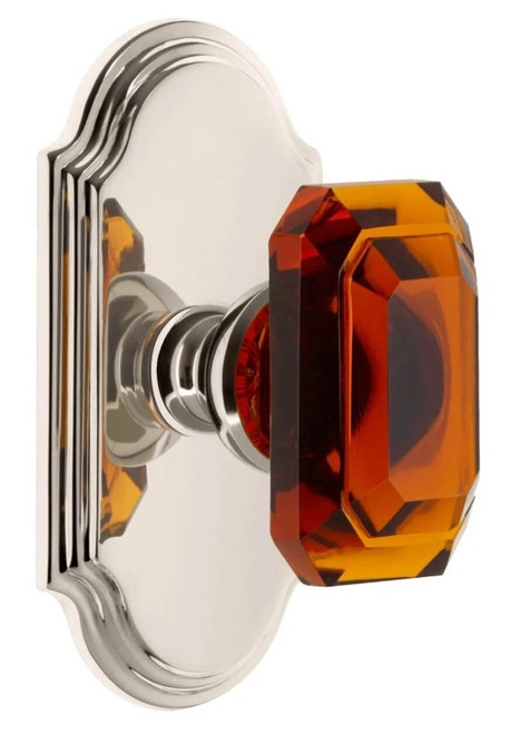 Grandeur Hardware - Arc Short Plate Passage with Baguette Amber Crystal Knob in Polished Nickel - ARCBCA - 884318