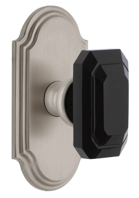 Grandeur Hardware - Arc Short Plate Passage with Baguette Black Crystal Knob in Satin Nickel - ARCBCB - 884327