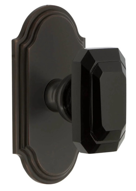 Grandeur Hardware - Arc Short Plate Passage with Baguette Black Crystal Knob in Timeless Bronze - ARCBCB - 884336