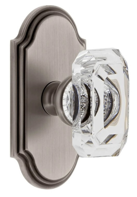Grandeur Hardware - Arc Short Plate Passage with Baguette Clear Crystal Knob in Antique Pewter - ARCBCC - 884346