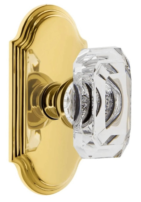 Grandeur Hardware - Arc Short Plate Passage with Baguette Clear Crystal Knob in Lifetime Brass - ARCBCC - 884347