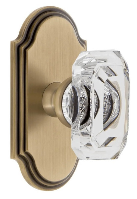 Grandeur Hardware - Arc Short Plate Passage with Baguette Clear Crystal Knob in Vintage Brass - ARCBCC - 884353