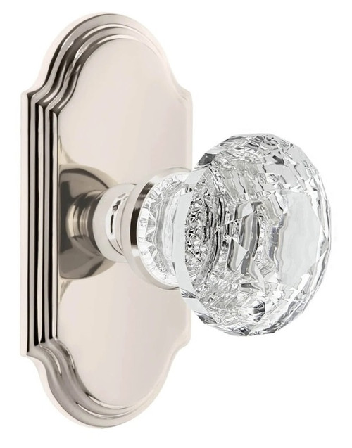 Grandeur Hardware - Arc Short Plate Passage with Brilliant Crystal Knob in Polished Nickel - ARCBLT - 884366