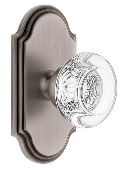 Grandeur Hardware - Arc Short Plate Passage with Bordeaux Crystal Knob in Antique Pewter - ARCBOR - 884378