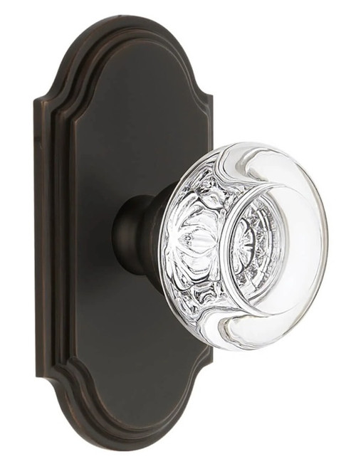 Grandeur Hardware - Arc Short Plate Passage with Bordeaux Crystal Knob in Timeless Bronze - ARCBOR - 884384