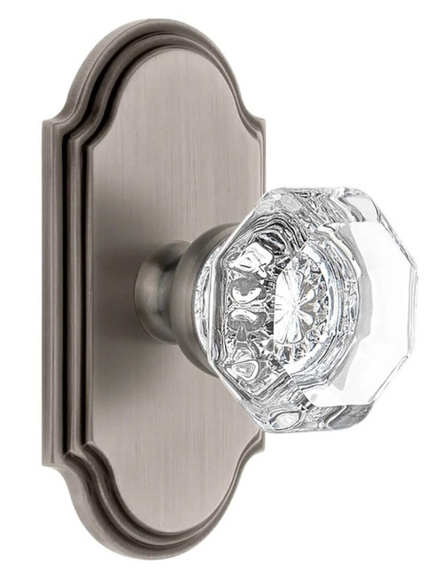 Grandeur Hardware - Arc Short Plate Passage with Chambord Crystal Knob in Antique Pewter - ARCCHM - 884418