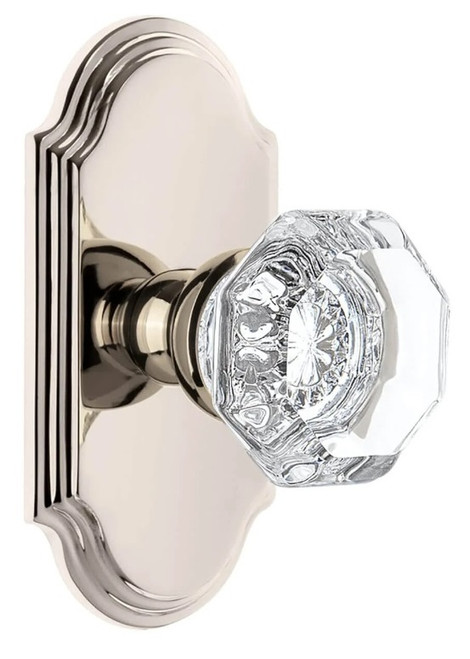 Grandeur Hardware - Arc Short Plate Passage with Chambord Crystal Knob in Polished Nickel - ARCCHM - 884422