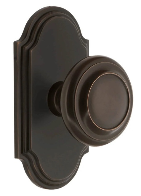 Grandeur Hardware - Arc Short Plate Passage with Circulaire Knob in Timeless Bronze - ARCCIR - 884440