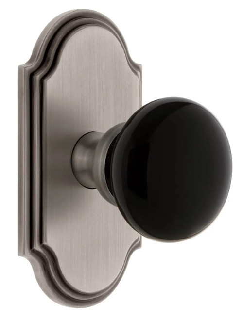 Grandeur Hardware - Arc Short Plate Passage with Coventry Knob in Antique Pewter - ARCCOV - 884450