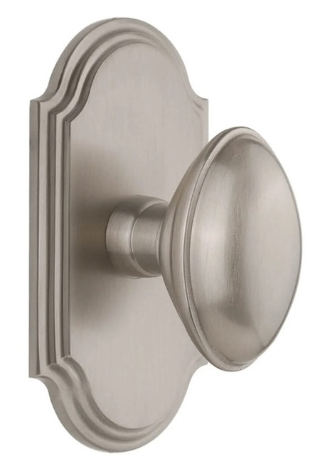Grandeur Hardware - Arc Short Plate Passage with Eden Prairie Knob in Satin Nickel - ARCEDN - 884472