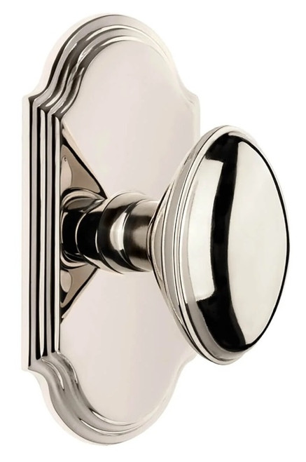 Grandeur Hardware - Arc Short Plate Passage with Eden Prairie Knob in Polished Nickel - ARCEDN - 884480