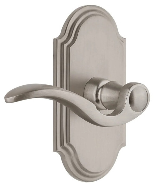 Grandeur Hardware - Arc Short Plate Passage with Bellagio Lever in Satin Nickel - ARCBEL - 884572