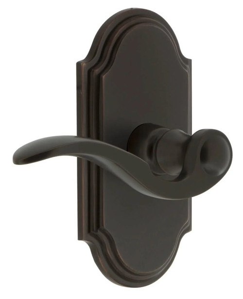 Grandeur Hardware - Arc Short Plate Passage with Bellagio Lever in Timeless Bronze - ARCBEL - 884573
