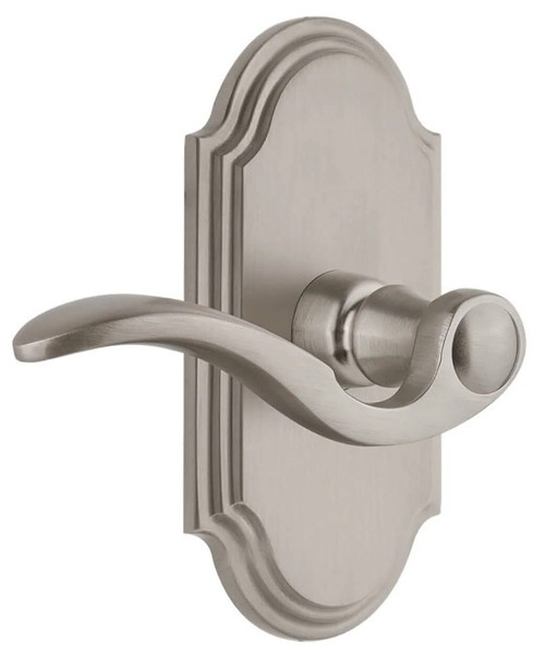 Grandeur Hardware - Arc Short Plate Passage with Bellagio Lever in Satin Nickel - ARCBEL - 884581