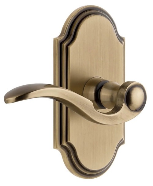 Grandeur Hardware - Arc Short Plate Passage with Bellagio Lever in Vintage Brass - ARCBEL - 884583