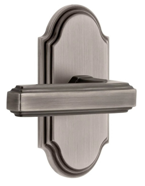 Grandeur Hardware - Arc Short Plate Passage with Carre Lever in Antique Pewter - ARCCRL - 884584