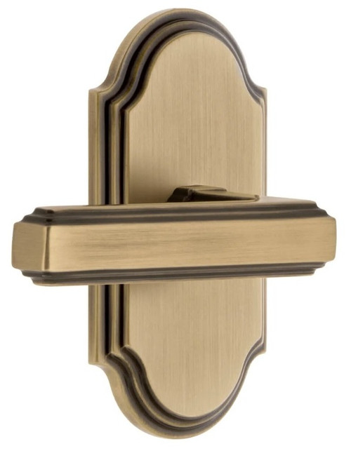 Grandeur Hardware - Arc Short Plate Passage with Carre Lever in Vintage Brass - ARCCRL - 884592