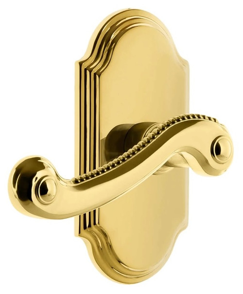 Grandeur Hardware - Arc Short Plate Passage with Newport Lever in Lifetime Brass - ARCNEW - 884617