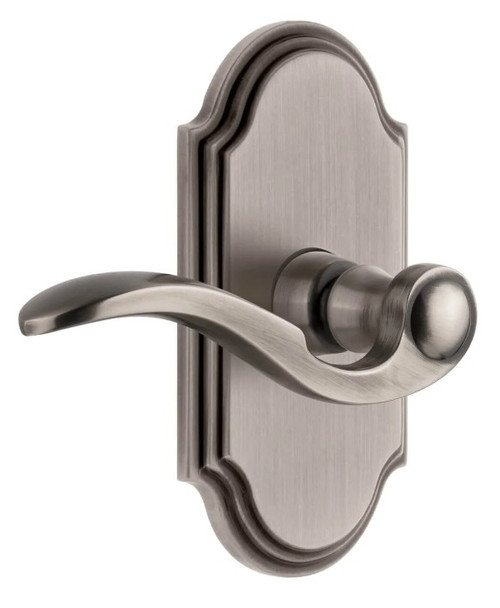 Grandeur Hardware - Arc Short Plate Passage with Bellagio Lever in Antique Pewter - ARCBEL - 884659