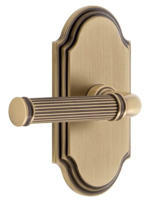 Grandeur Hardware - Arc Short Plate Passage with Soleil Lever in Vintage Brass - ARCSLL - 884724