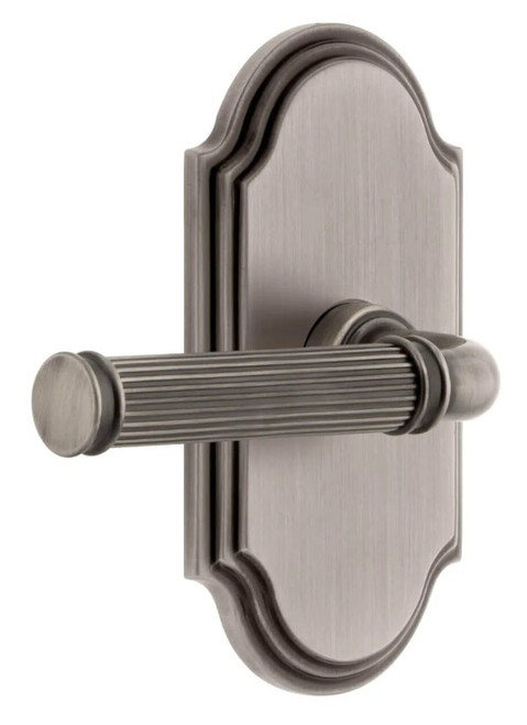 Grandeur Hardware - Arc Short Plate Passage with Soleil Lever in Antique Pewter - ARCSLL - 884725