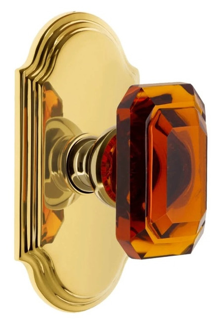 Grandeur Hardware - Arc Short Plate Privacy with Baguette Amber Crystal Knob in Lifetime Brass - ARCBCA - 884743