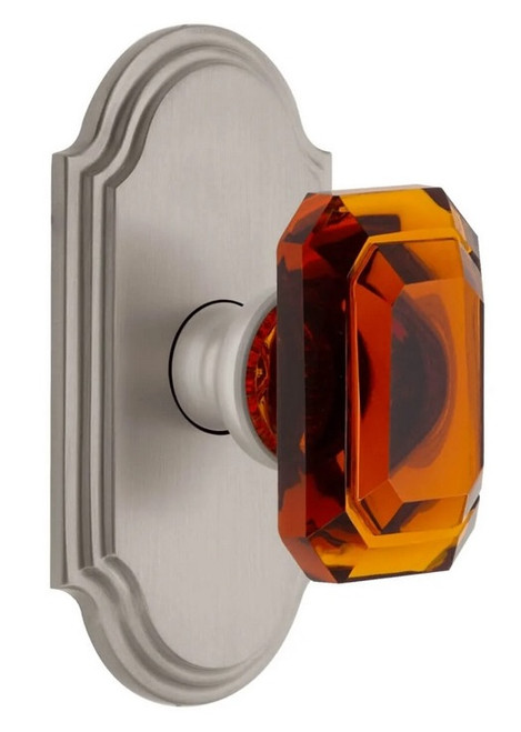 Grandeur Hardware - Arc Short Plate Privacy with Baguette Amber Crystal Knob in Satin Nickel - ARCBCA - 884747