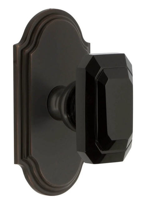 Grandeur Hardware - Arc Short Plate Privacy with Baguette Black Crystal Knob in Timeless Bronze - ARCBCB - 884756