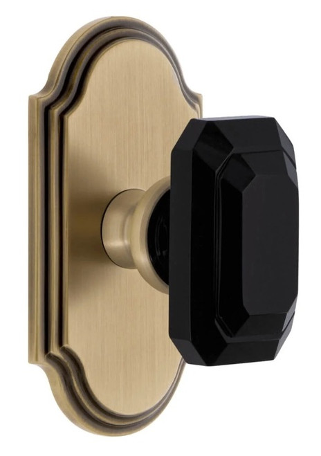 Grandeur Hardware - Arc Short Plate Privacy with Baguette Black Crystal Knob in Vintage Brass - ARCBCB - 884757