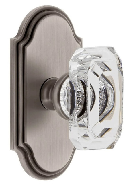 Grandeur Hardware - Arc Short Plate Privacy with Baguette Clear Crystal Knob in Antique Pewter - ARCBCC - 884774