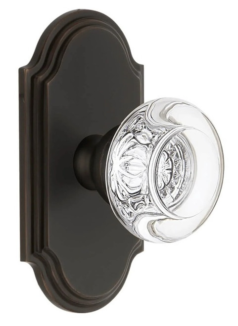 Grandeur Hardware - Arc Short Plate Privacy with Bordeaux Crystal Knob in Timeless Bronze - ARCBOR - 884804